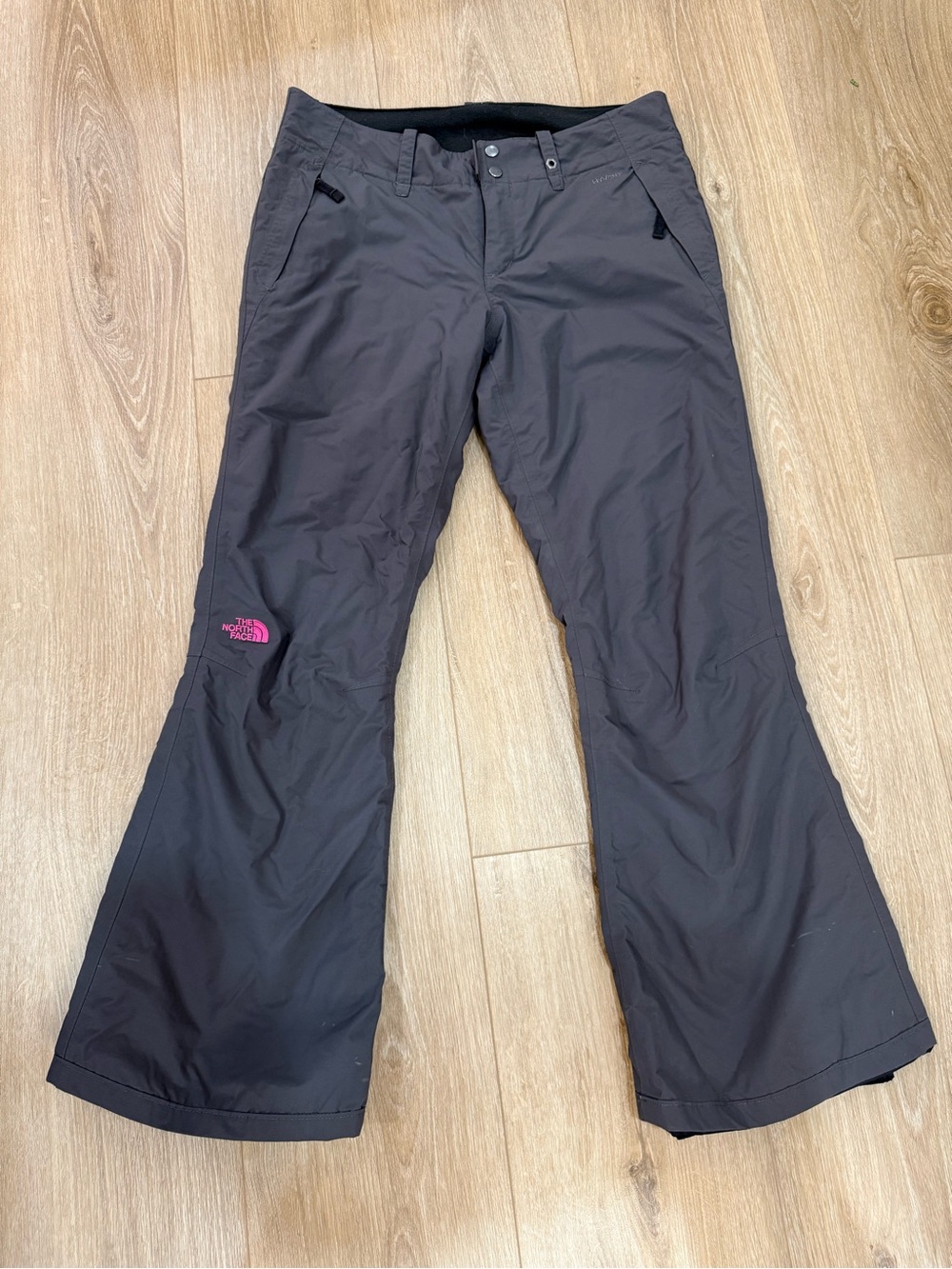 The North Face Women’s Black Flare Snow Pants with Pink Logo